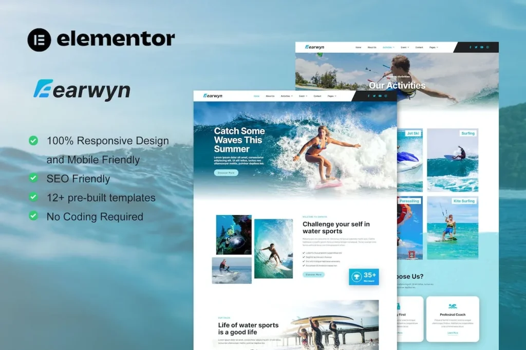 Earwyn – Water Sports & Surfing Elementor Pro Template