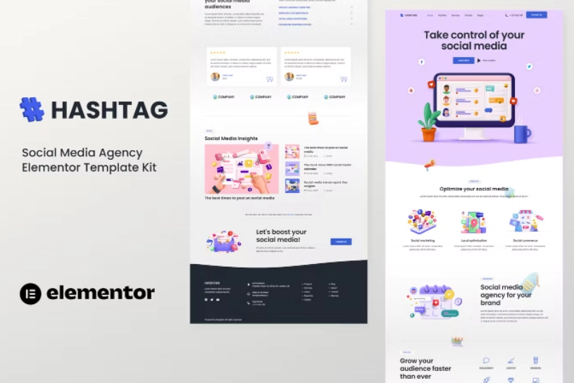 Hashtag – Social Media Agency Elementor Template