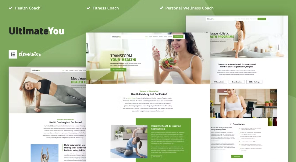 UltimateYou – Health Coach Elementor Template