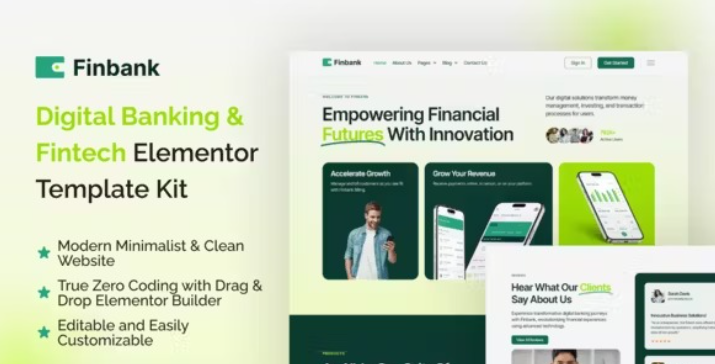 Finbank – Digital Banking & Fintech Elementor Template