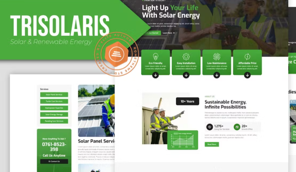 Trisolaris – Solar & Renewable Energy Elementor Template