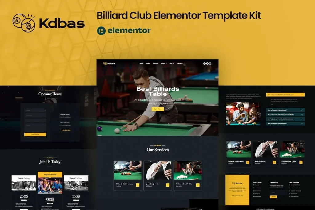 Kdbas – Billiard Club Elementor Template