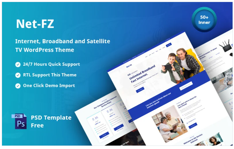 Netfz – internet provider, broadband, and satellite TV responsive WordPress Theme