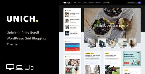 Unich – Infinite Scroll WordPress Blogging Food Recipes Theme