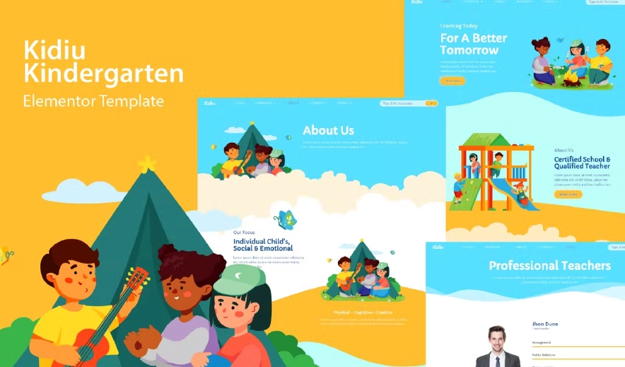 Kidiu Kindergarten – Child Care Elementor Template