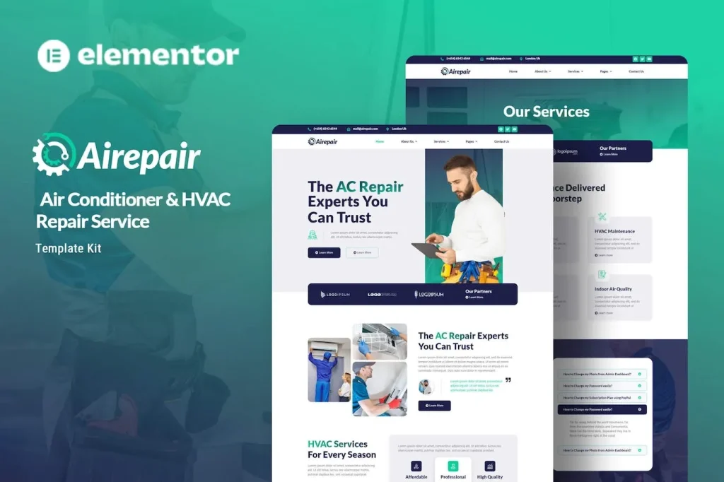 Airepair – Air Conditioner Repair Service Elementor Template
