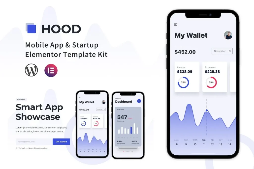Hood – Mobile App & Startup Elementor Template