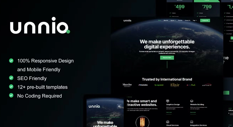 Unniq – Dark Digital Creative Agency Elementor Template