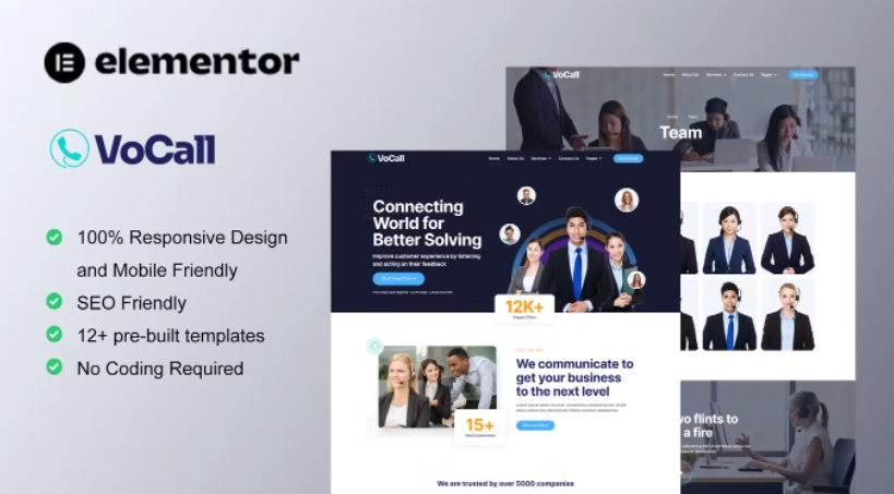 VoCall – Call Center & Telemarketing Elementor Template