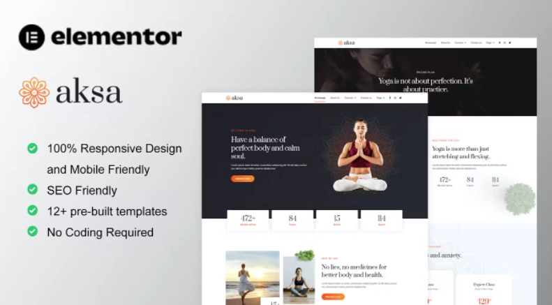 Aksa – Yoga Teacher & Studio Elementor Template
