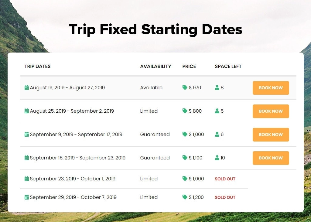 WP Travel Engine – Trip Fixed Starting Dates