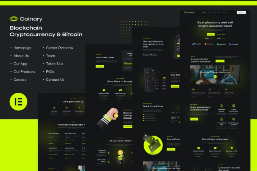Coinary – Blockchain Cryptocurrency & Bitcoin Elementor Template