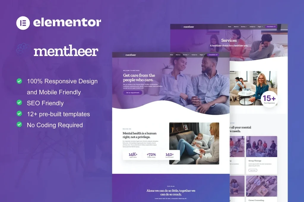 Mentheer – Mental Health Therapy Elementor Pro Template