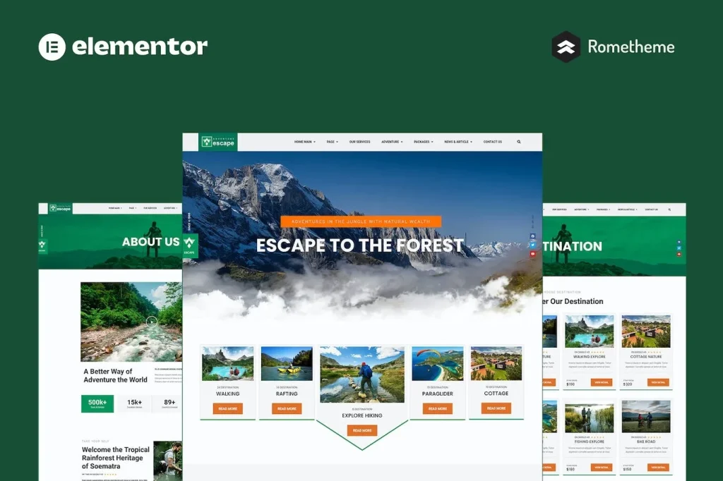 Escape – Forest Travel Adventure Elementor Pro Full Site Template