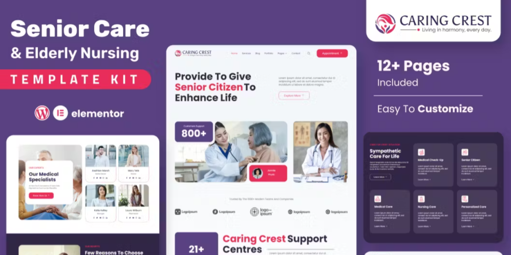 Caring Crest – Senior Care Services Elementor Template