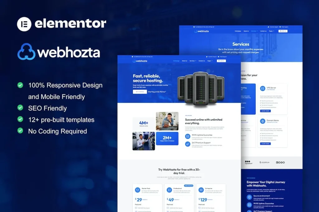 WebHozta – Hosting Service Elementor Template