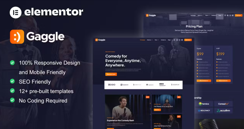 Gaggle – Comedian & Entertainment Show Elementor Pro Template