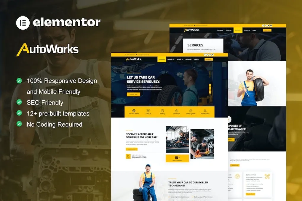 AutoWorks – Car Repair & Auto Services Elementor Template