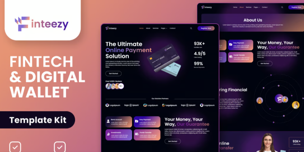 Finteezy – Fintech Startup & Digital Wallet Elementor Template