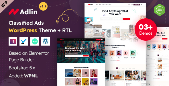 Adlin – Classified Ads Listing Elementor WordPress Theme