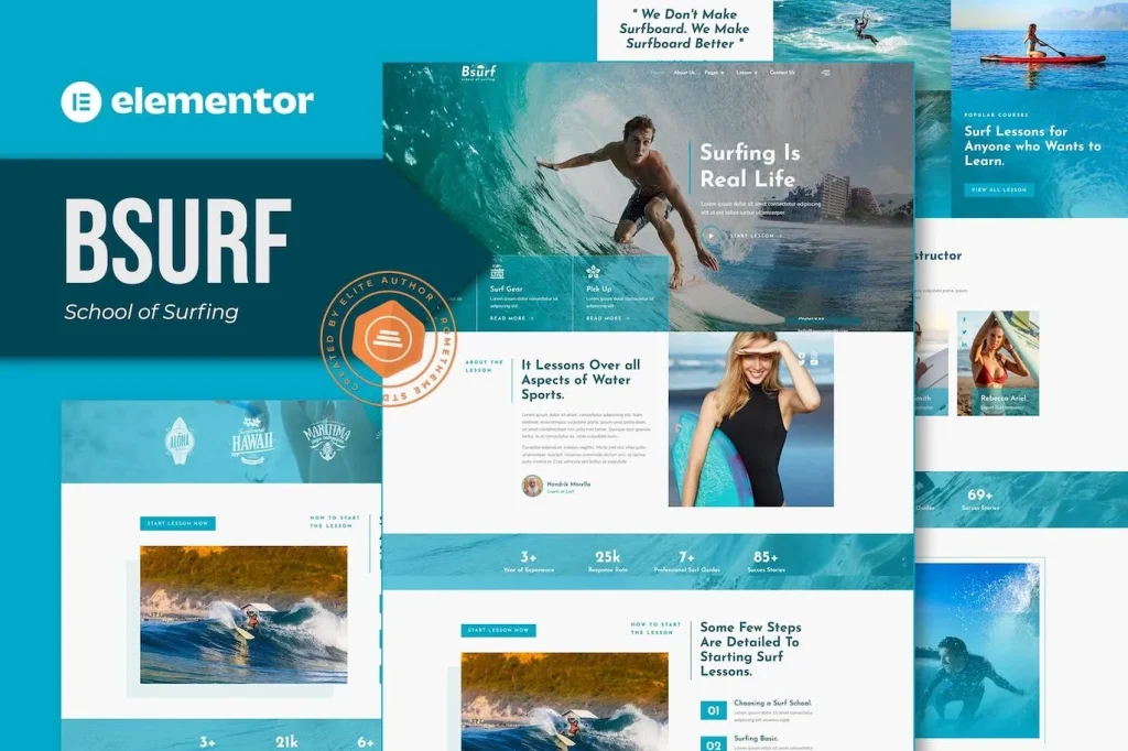 Bsurf – Surfing School Elementor Template