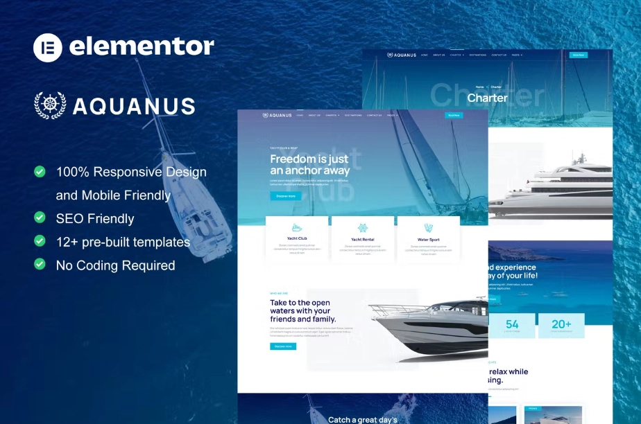 Aquanus – Yacht Club & Boat Rental Elementor Template