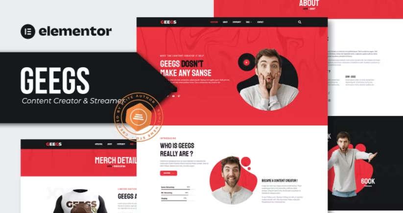 Geegs – Content Creator & Streamer Elementor Template
