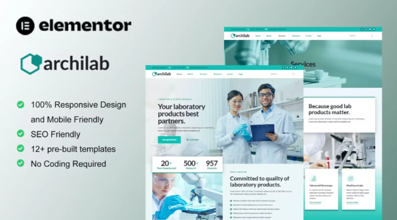 ArchiLab – Research & Laboratory Elementor Template