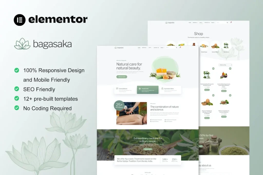 Bagasaka – Ayurveda Treatment & WooCommerce Store Elementor Pro Template