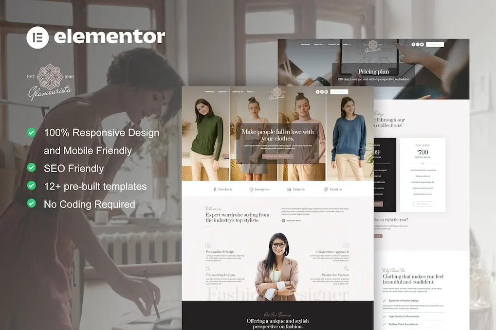 Glamourista – Fashion Designer Elementor Template