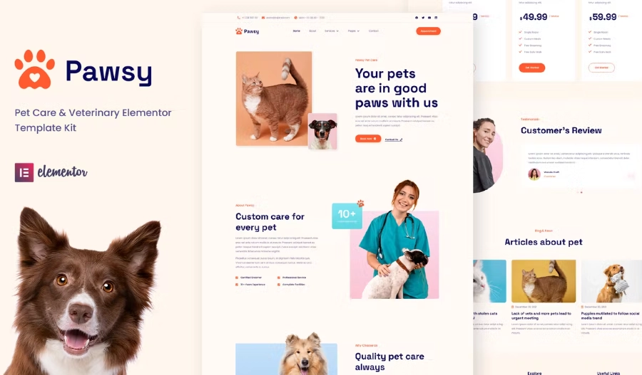 Pawsy – Pet Care & Veterinary Elementor Template
