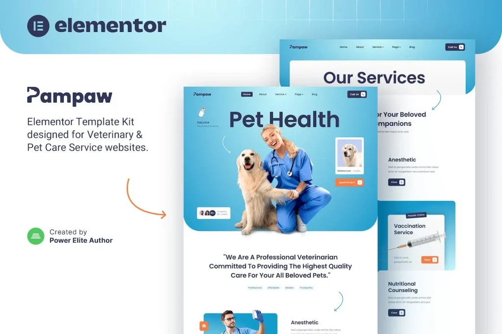 Pampaw – Veterinary & Pet Care Services Elementor Template
