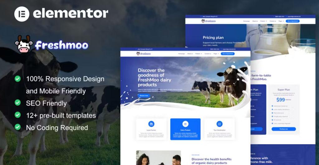 FreshMoo – Dairy Farm Elementor Pro Template