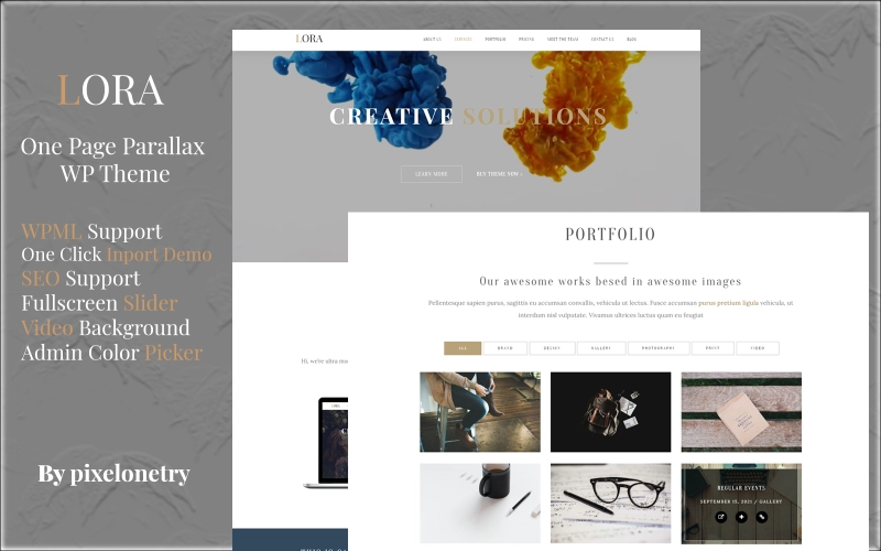 Lora – Creative One Page Parallax WordPress Theme