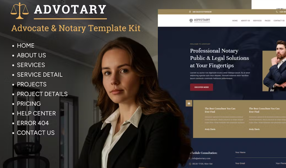 Advotary – Notary Public & Legal Services Elementor Template