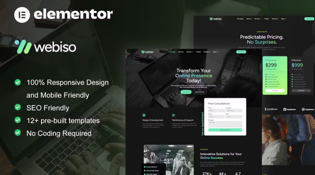 Webiso – Dark Digital Agency Elementor Template