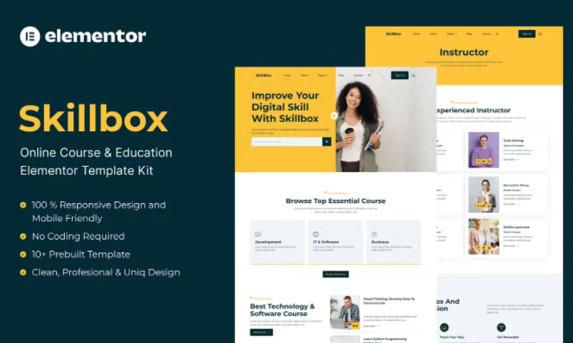 Skillbox – Online Course & Education Elementor Template