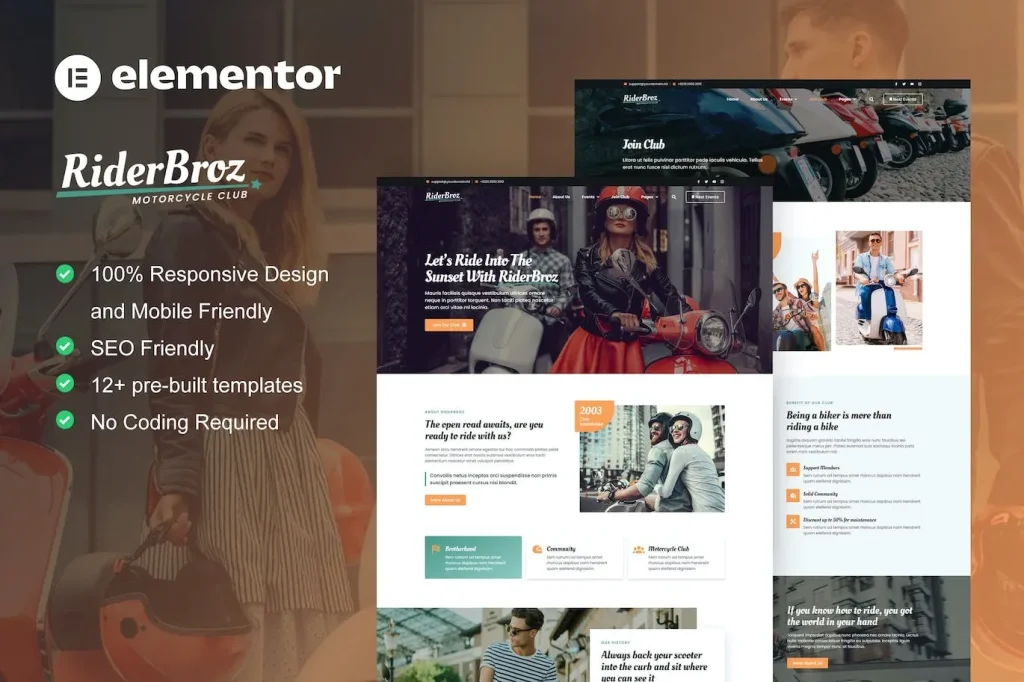 RiderBroz – Motorcycle Club Elementor Template