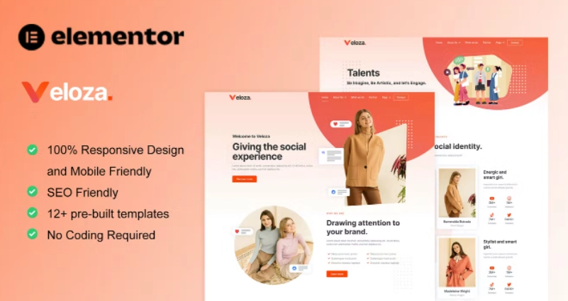 Veloza – Influencer & Talent Agency Elementor Template