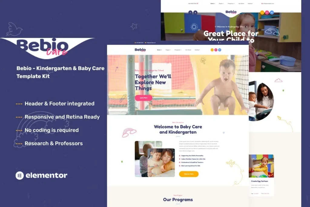 Bebio – Kindergarten & Baby Care Elementor Template