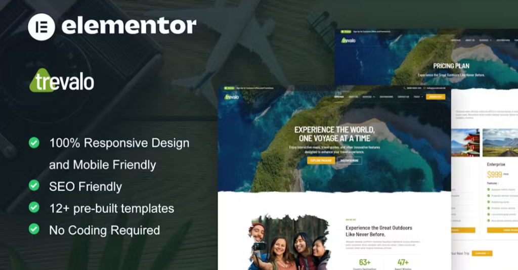 Trevalo – Travel & Tour Agency Elementor Pro Template