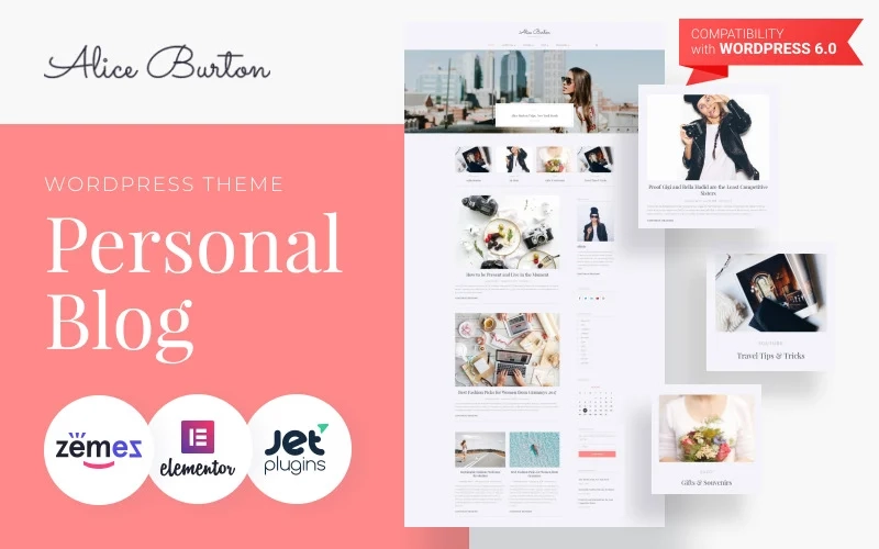 AliceBurton – Personal Blog WordPress Elementor Theme WordPress Theme