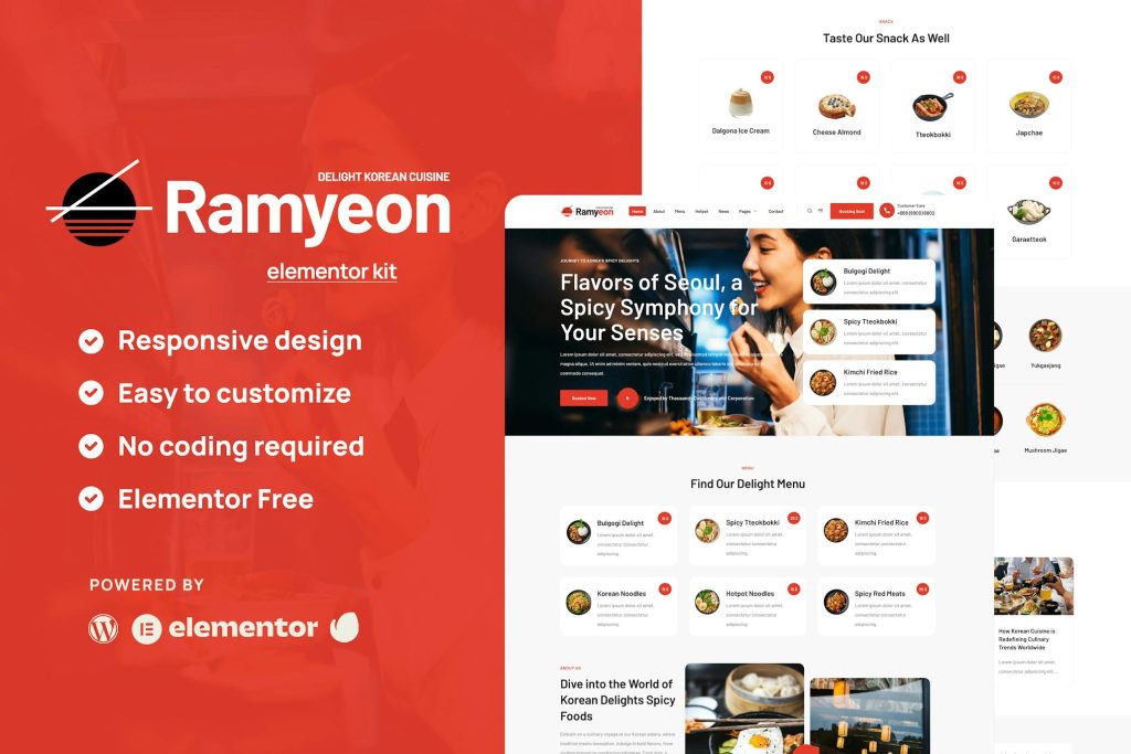 Ramyeon – Korean Restaurant Elementor Template