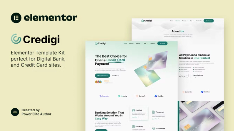 Credigi – Digital Bank & Credit Card Elementor Template