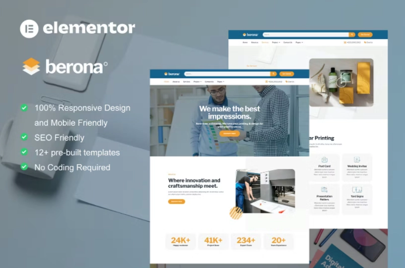 Berona – Printing & Design Service Elementor Template