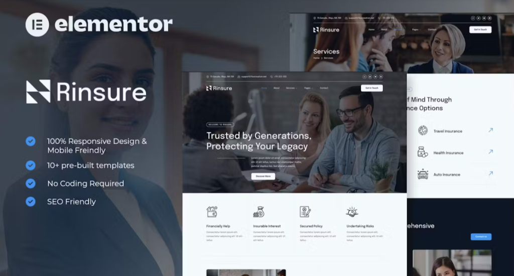 Rinsure – Insurance Agency Elementor Template
