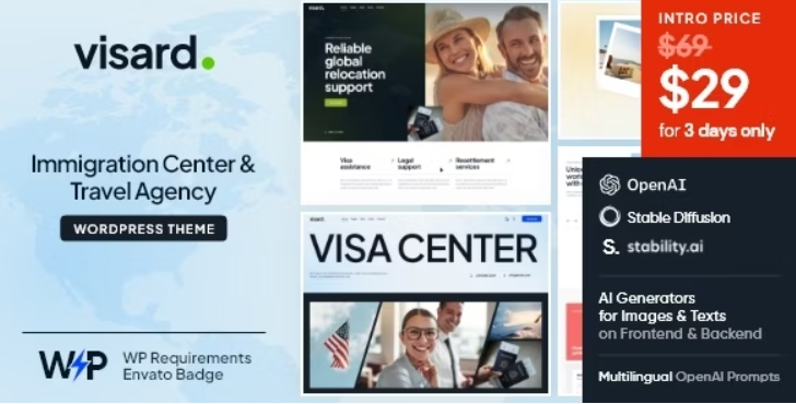 Visard – Immigration Center & Travel Agency WordPress Theme
