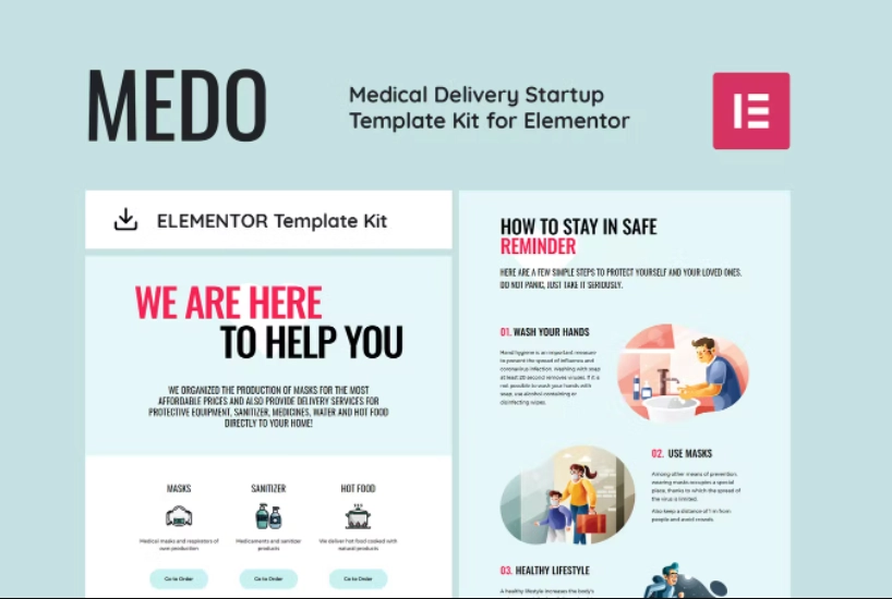 MEDO – Medical Delivery Startup Elementor Template