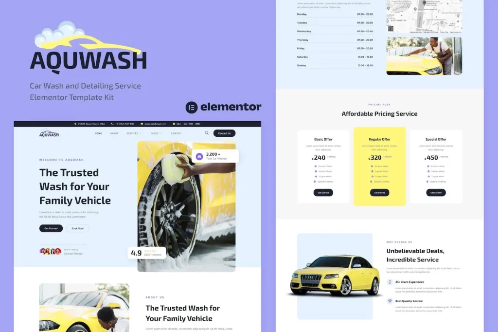 Aquwash – Car Wash and Detailing Service Elementor Template
