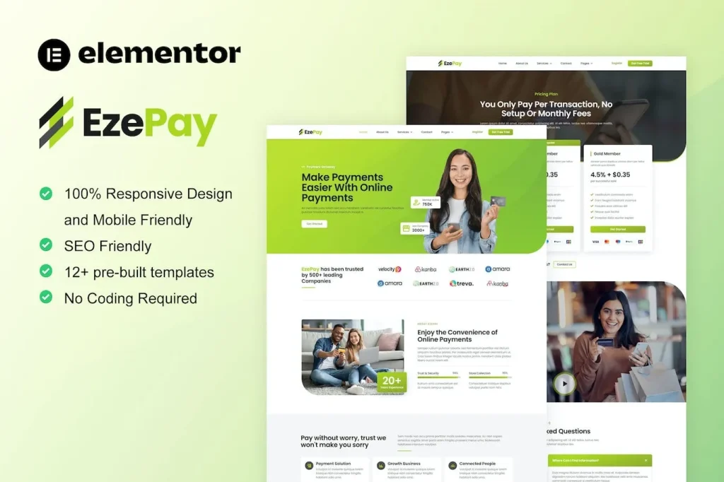 EzePay – Online Payment Gateway Elementor Pro Template